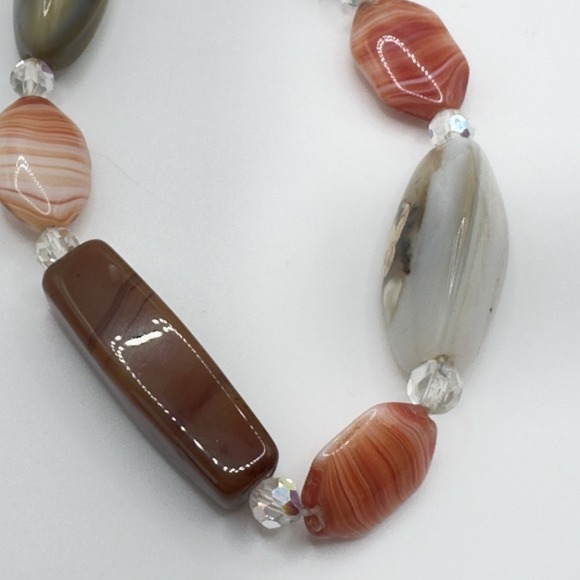 Vintage Czech Necklace Mixed Agates Semi Presious Gemstones 20" Box Clasp Begger - Picture 9 of 16